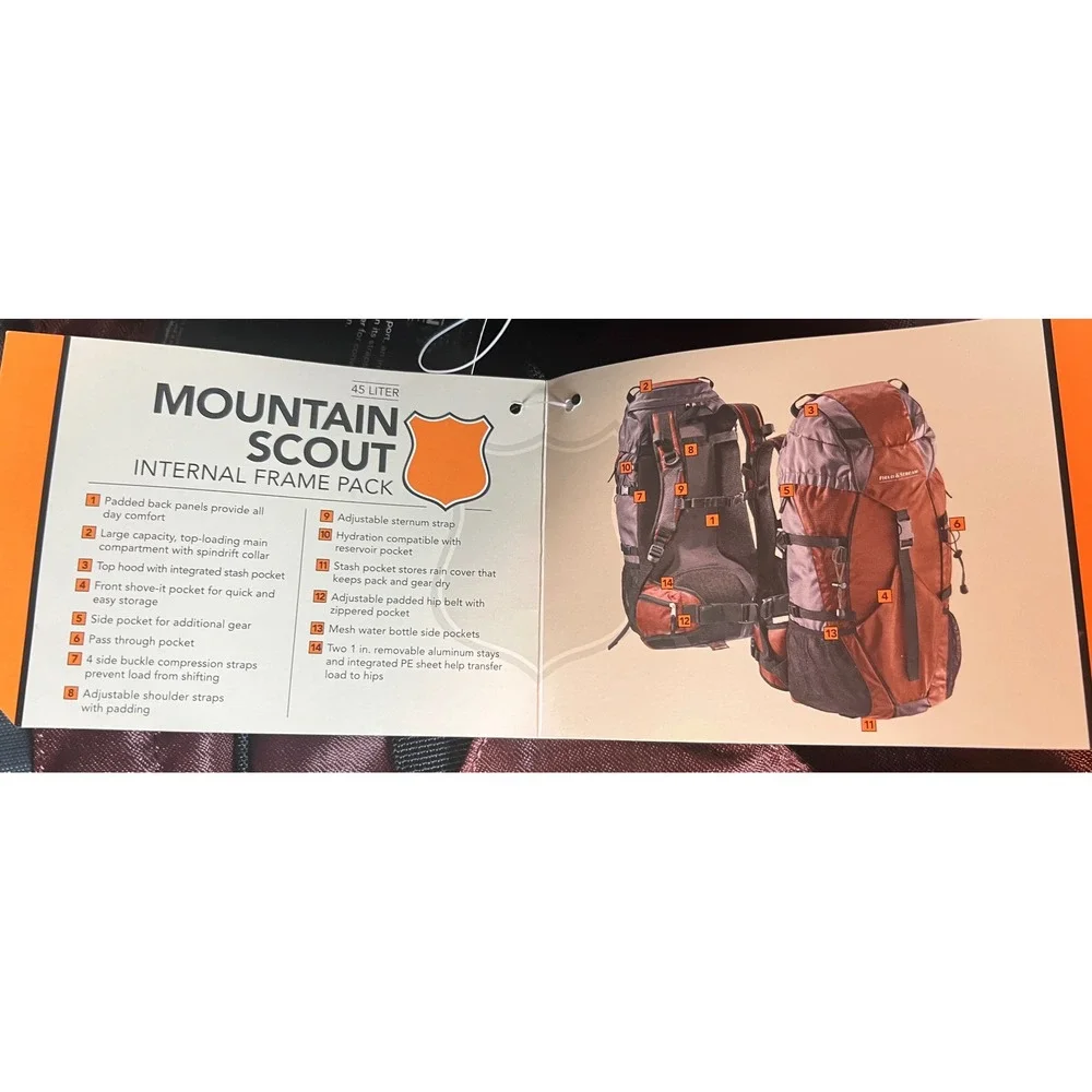 Field & Stream Mountain Scout 45L Internal Frame Backpack Burgundy Grey CEH01086